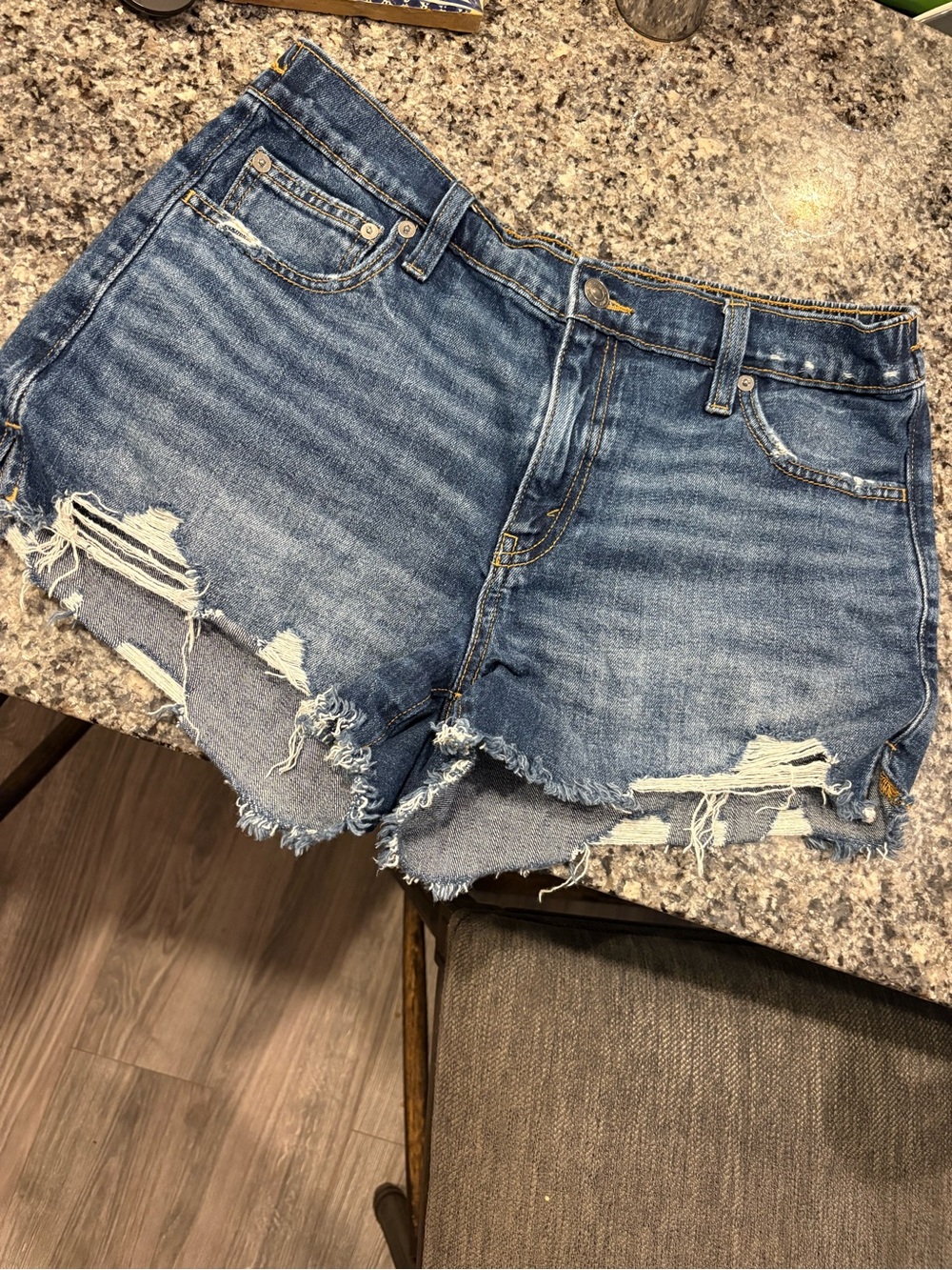 aerie Distressed Light Blue High-Rise Denim Shorts